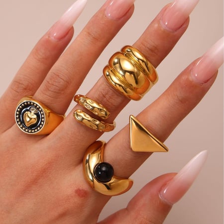 Bague classique en acier inoxydable de forme irrégulière, couleur or, 1 pièce 2