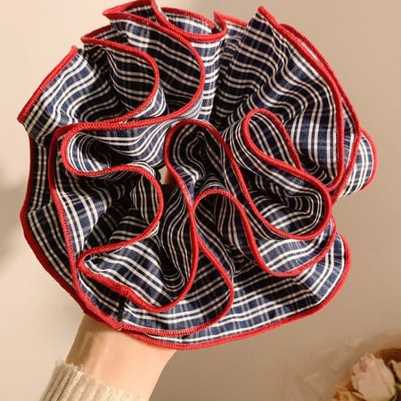 1 chouchou romantique haut de gamme à carreaux bleu marine pour femme