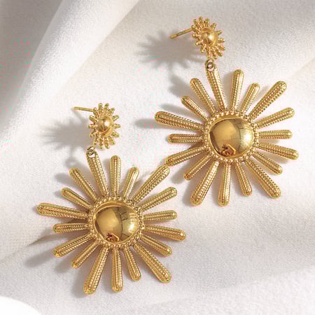 1 Pair Daily Sun Shape Stainless Steel Gold Color Women's Drop Earrings 2