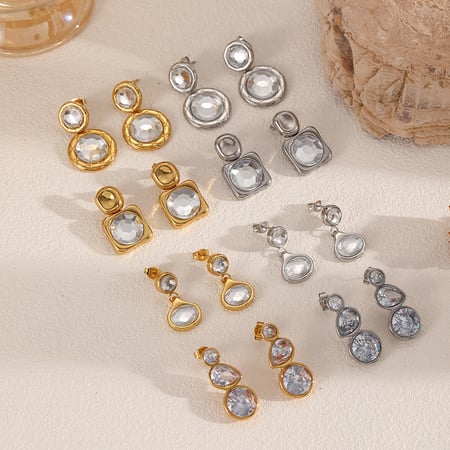 1 Pair Simple Series Geometric Stainless Steel Gold Color Women's Drop Earrings 2