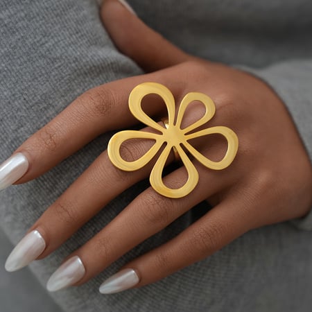 Bague de déclaration pour femme en acier inoxydable couleur or avec motif floral rétro, 1 pièce