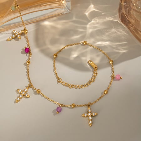 1 Stück luxuriöse elegante Kreuz-Anhänger-Halsketten aus Edelstahl für Damen