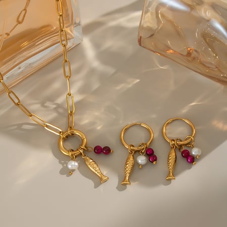 Set di collane in acciaio inossidabile color oro con pesce 2