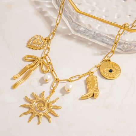 Collier pendentif soleil rétro en acier inoxydable, 1 pièce 2