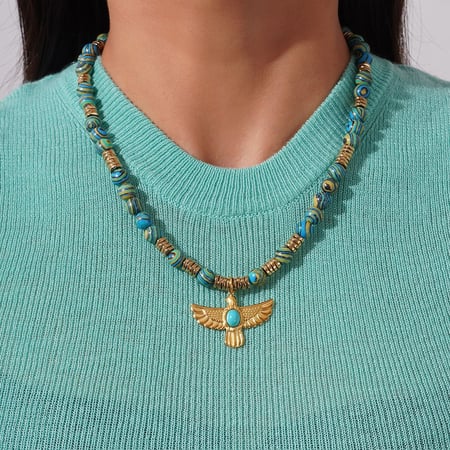Collier de perles pour femme, 1 pièce, motif aigle classique, pierres naturelles, couleur or