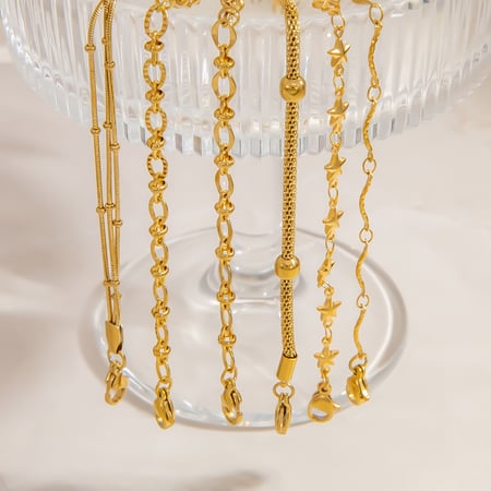 1 Stück einfache Kette Edelstahl Gold Farbe Damen Kettenarmbänder 2