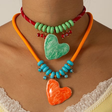 1 Piece Cute Heart Enamel Dripping Stainless Steel Gold Color Women's Pendant Necklaces 2