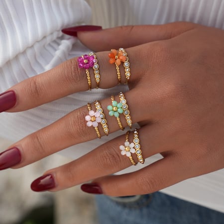 1 stuk casual bloemen geweven roestvrij staal goudkleurige kralen ringen