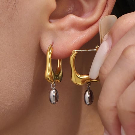 1 Pair Irregular Shape Stainless Steel Gold Color Women's Drop Earrings 2