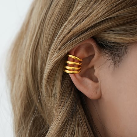 1 pièce de manchettes d'oreilles simples en acier inoxydable de couleur or pour femmes