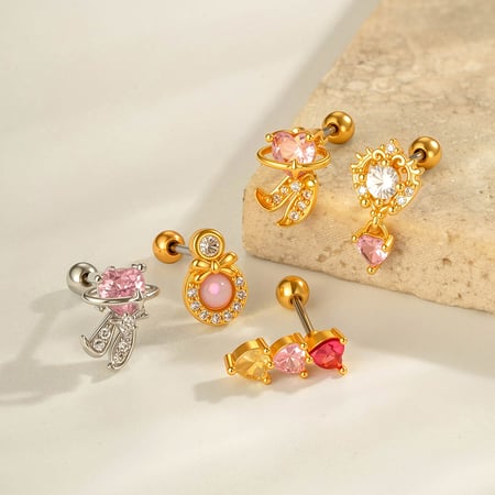 1 stuk hart koper goud kleur zirkoon piercing oorbel 2