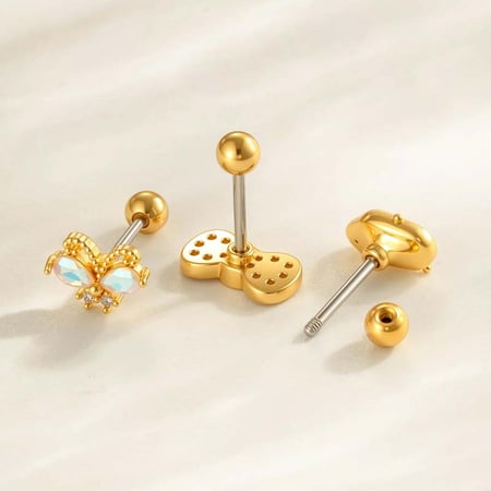 1 Piece Bow Copper Gold Color Zircon Piercing Earring