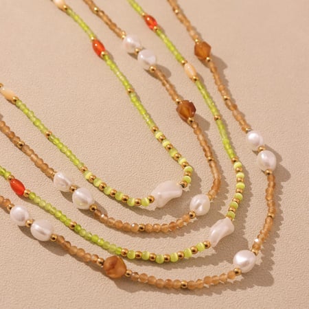 1 Piece Elegant Beads Natural Stones Gold Color Women's Beaded Necklaces