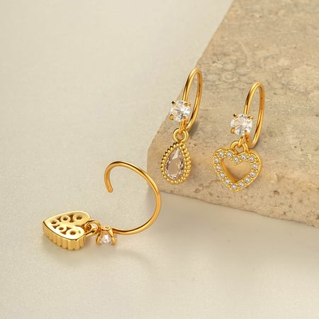 1 Piece Cross Copper Gold Color  Zircon Nose Ring
