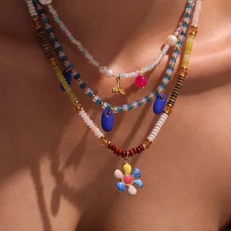 1 Piece Bohemian Flower Natural Stones Gold Color Women's Beaded Necklaces