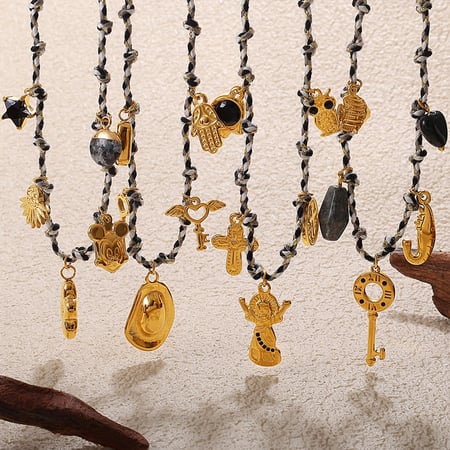 Conjunto de collar con colgante DIY de acero inoxidable color dorado