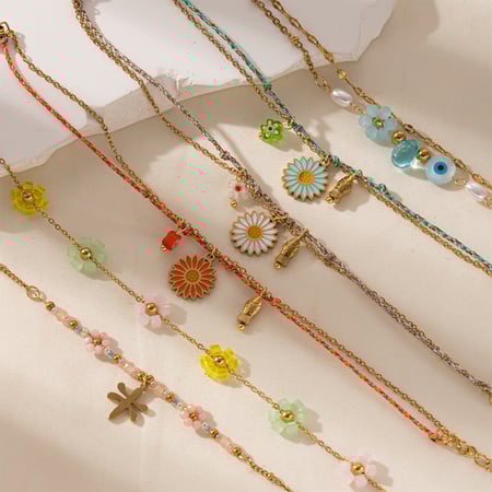 Pulsera con dijes de acero inoxidable dorados y flores dulces de la serie romántica de 1 pieza 2