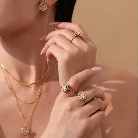 1 Piece Elegant Flower Stainless Steel Gold Color Women's Necklaces Sets 2