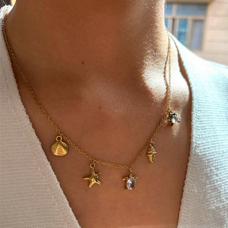 Collier pendentif océanique en acier inoxydable couleur or, 1 pièce