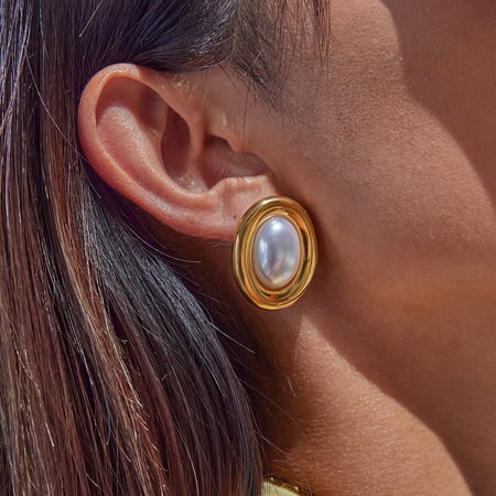 1 Pair Classic Oval Stainless Steel Gold Color Women's Stud Earrings 2