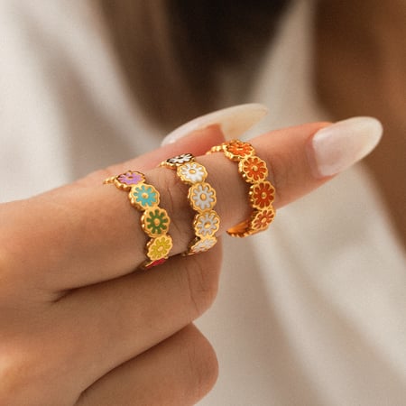 1 Piece Daily Daisy Stainless Steel Gold Color Statement Rings 2