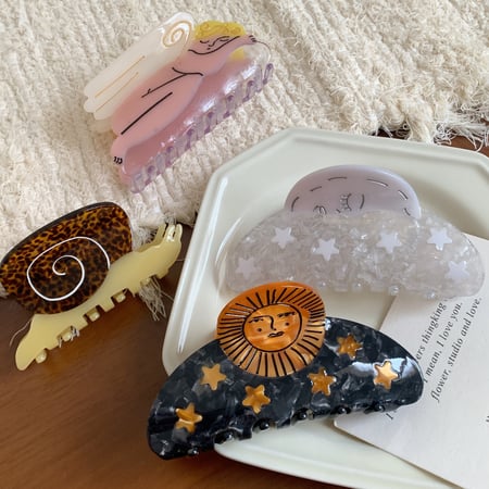 1 Çift Klasik Seri Retro Sun Asetat Kadın Saç Pençeleri 2