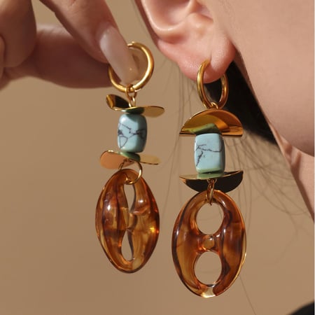 1 Pair Retro Irregular Oval Shape Stainless Steel Gold Color Women's Drop Earrings 2