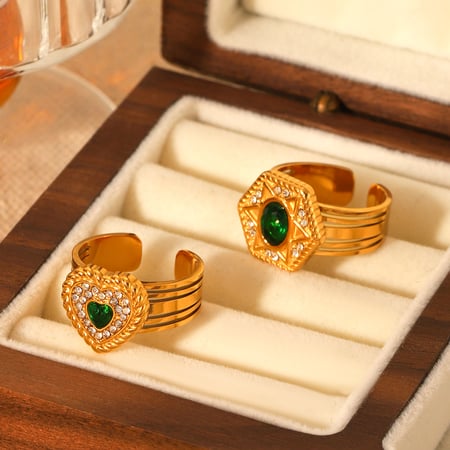 1 par de anillos de acero inoxidable con diseño de corazón de la serie Simple