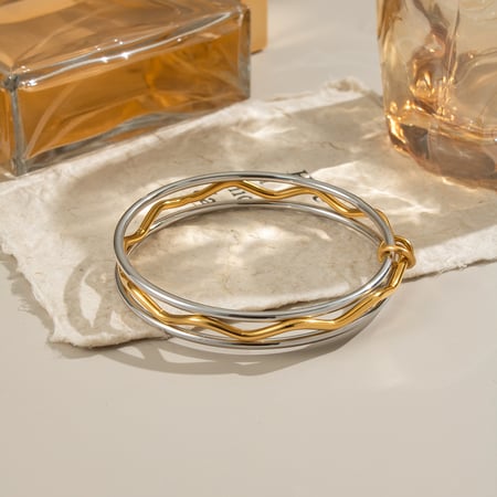 1 Piece Simple Series Daily Mixed Gold Color And Silver Colors  Women's Bangles 2