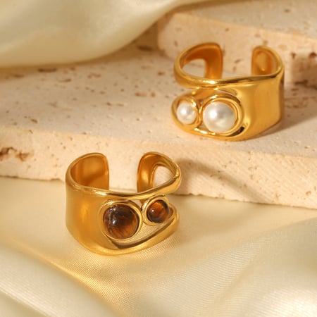 1 Pair Simple Series Daily Geometric Stainless Steel Natural Stone Statement Rings 2