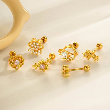 1 Parça Kalp Bakır Altın Renkli Zirkonyum Piercing Küpe 2