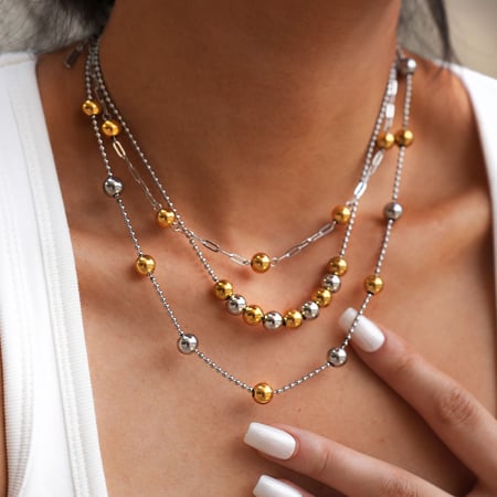 Collier de perles en acier inoxydable, série simple, 1 pièce 2