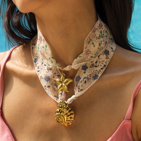 1 collar romántico con colgante de tela de acero inoxidable color dorado. 2