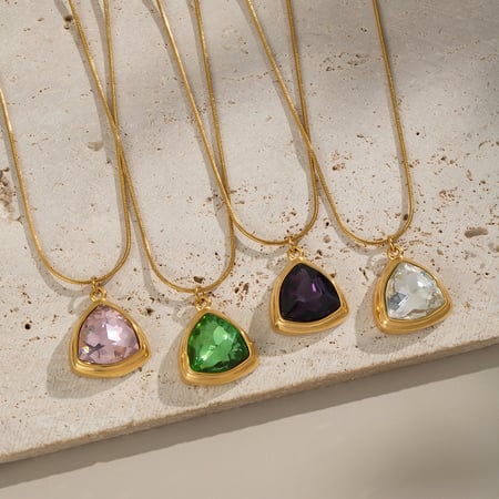 1 Piece Triangle Stainless Steel Gold Color Zircon Pendant Necklace 2