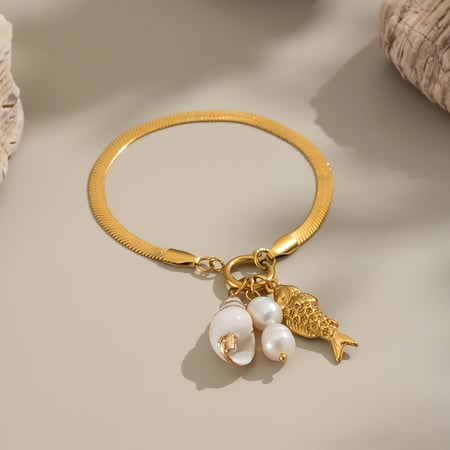 Bracelet de perles en acier inoxydable doré pour femme, motif poisson décontracté, 1 pièce 2