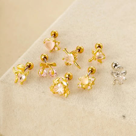 1 Piece Heart Copper Gold Color  Zircon Piercing Earring 2