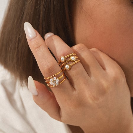 1 stuk Dagelijkse bloemenkralen roestvrij stalen parel statement ringen 2