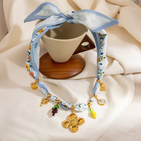 1 Piece Flower Fabric Pendant Necklace 2