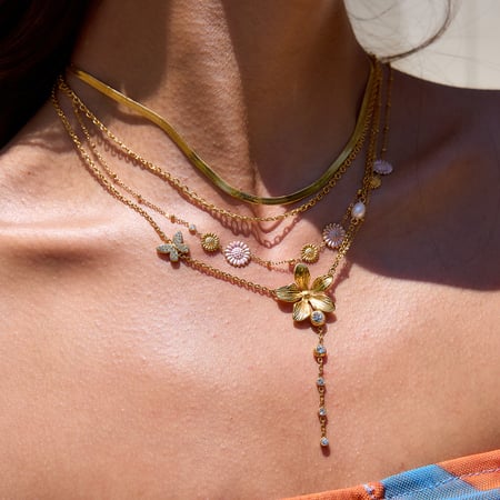 Collier avec pendentif en forme de fleur et pompon en acier inoxydable doré pour femme, 1 pièce 2