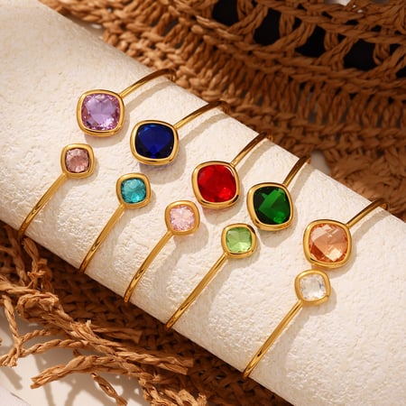 1 Pair Luxurious Rectangle Stainless Steel Gold Color Women's Bangles