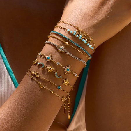 Bracelet à breloques élégant en acier inoxydable couleur or pour femme, 1 pièce, motif étoile 2