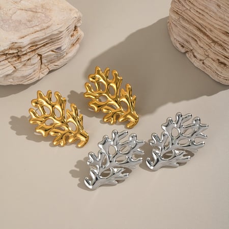 1 Pair Simple Series Daily Coral Stainless Steel  Gold Color  Women's Stud Earrings