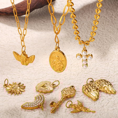 1 pieza de colgante de corazón de acero inoxidable color dorado DIY