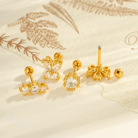 1 stuk bloem strik knoop vlinder koper goud kleur zirkoon piercing oorbel