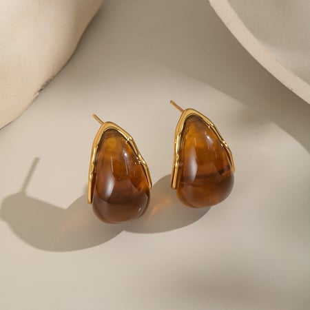 1 paio di orecchini a bottone da donna in acciaio inossidabile color oro dalla forma irregolare, adatti tutti i giorni 2