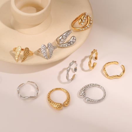 Bague simple en acier inoxydable avec motif cœur, 1 pièce