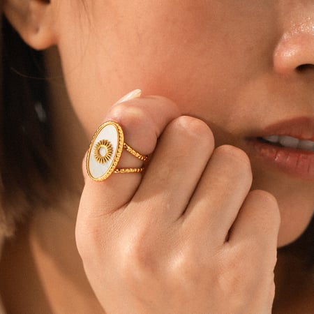 1 stuk zonnevormige roestvrijstalen goudkleurige schelpvormige statement ring
