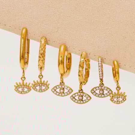 1 paio di orecchini pendenti da donna in acciaio inossidabile con zirconi color oro e delicati occhi del diavolo