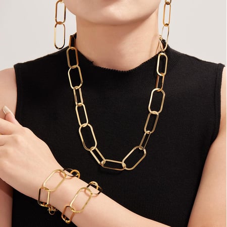 Simple Squircle Stainless Steel Gold Color Women's Jewelry Sets 2