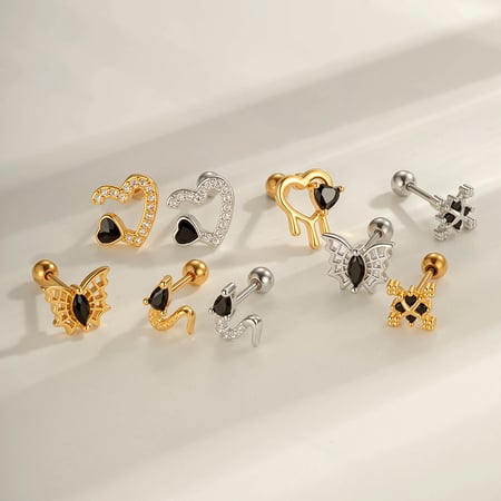 1 pezzo di orecchino piercing in zircone color rame e oro a forma di farfalla a forma di serpente 2